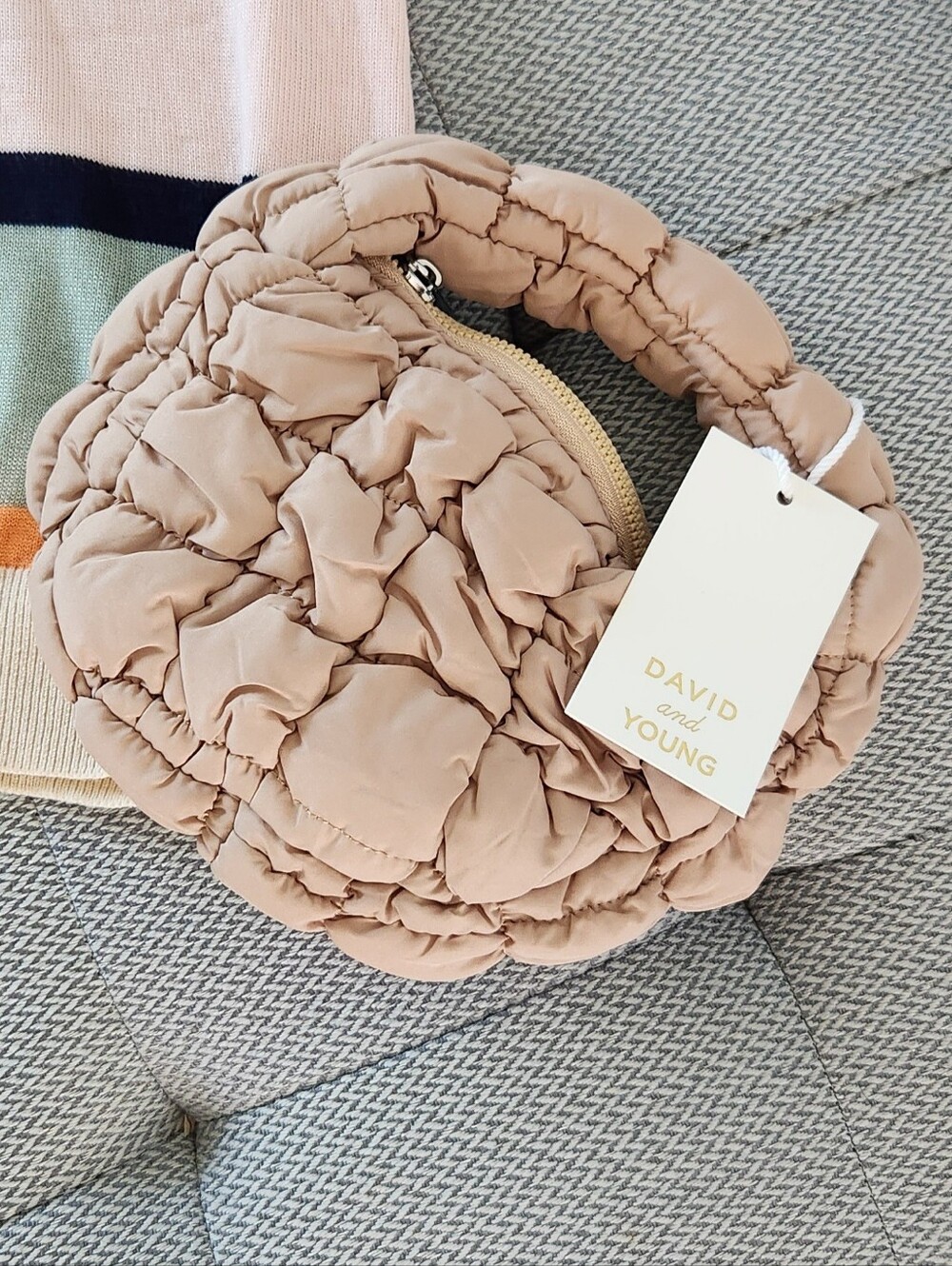 David and Young Quilted Round Handle Bag in Nude Blush